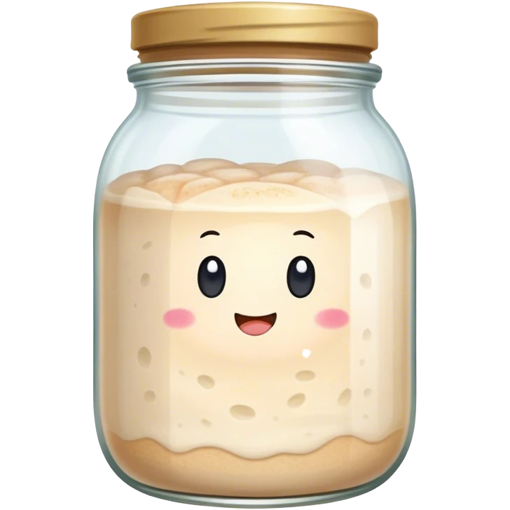 sourdough starter in a glass jar that says sousou emoji