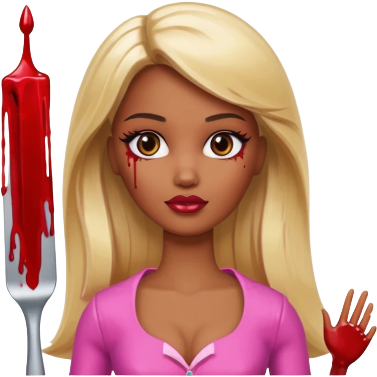 Brown skin blonde hair barbie with blood emoji