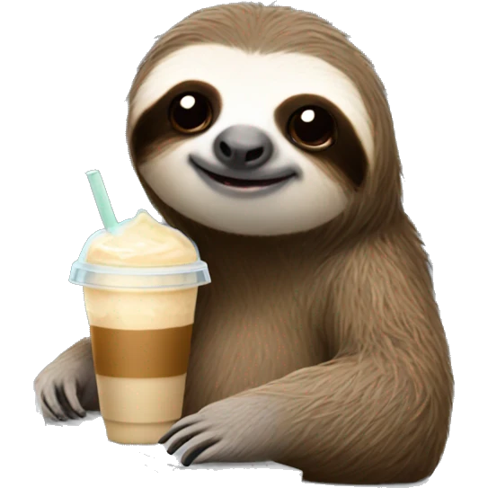 sloth with laptop and ice latte emoji
