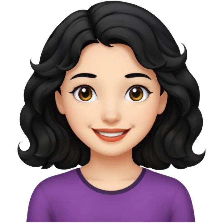 chica con pelo  negro y hasta los ho,bros  ondulada y ojos negros emoji