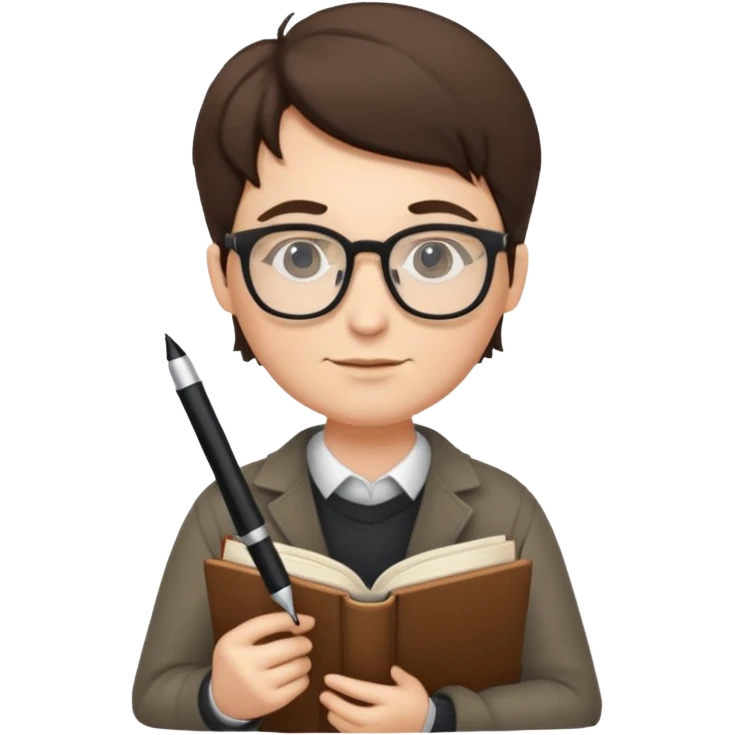 writer holding pen and book, wearing glasses emoji