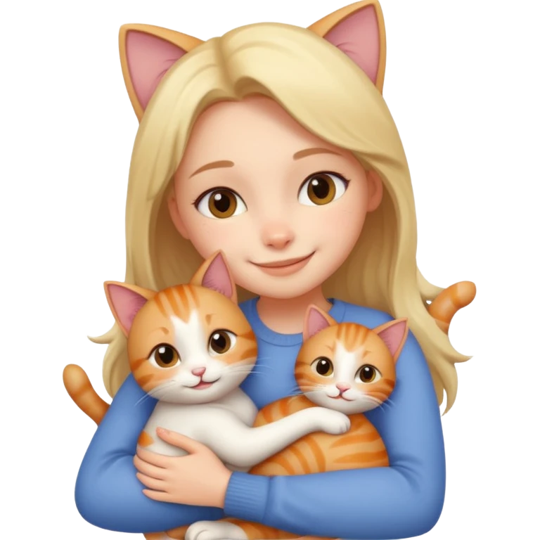 A cute girl hugging a cute cat emoji