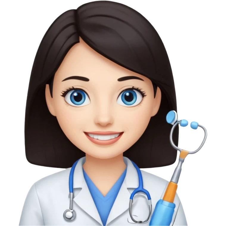 сгенерируй девушку стоматолога с темными волосами и голубыми глазами еще emoji