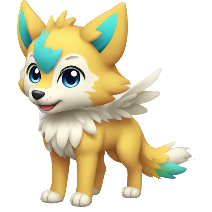 Kawaii Cute Colorful Winged Wolf-Pokémon full body emoji