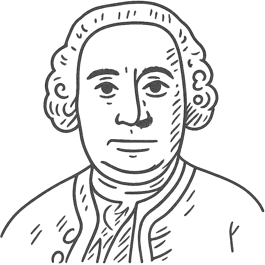 a hand drawn black outline portrait of philosopher David Hume with similar-sized eyes based a famous portrait of him emoji