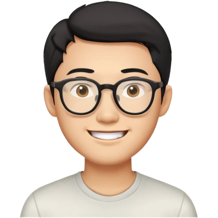 Asian man with short black hair, glasses, friendly smile, Josh Lim character emoji