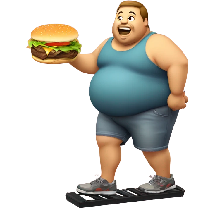 Fat guy eating a cheeseburger while on a pogo stick emoji