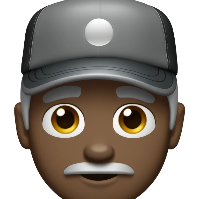Man with blue eyes gray hair gray goatee wearing ball cap holding black long haired chihuahua emoji