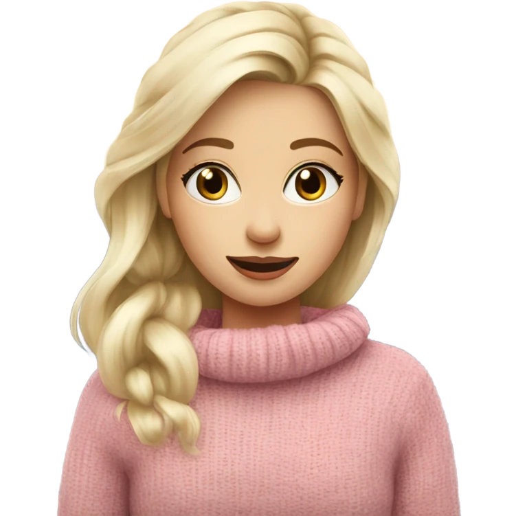 beautiful finnish blond winter girl with brown pink sweater emoji