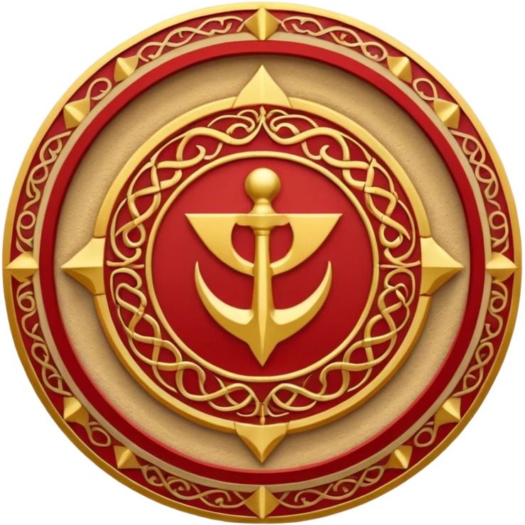 Create a circular casting sigil based off of the wizard101 balance school using base color sand and trim color red. A golden scale in the middle as a focus  emoji