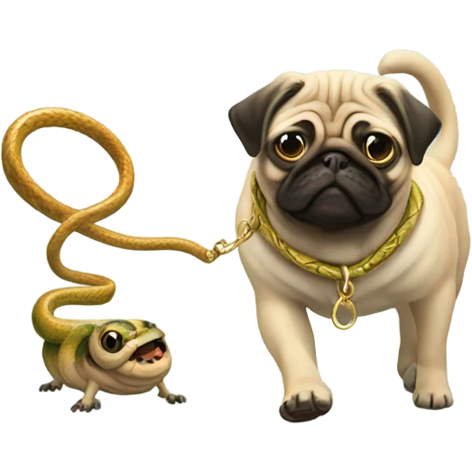 Pug walking a snake emoji