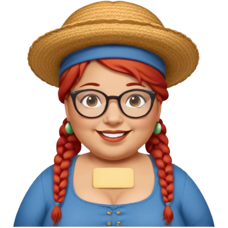 woman glassess, very fat venice gondolier with iconic hat and red hair woman braided emoji