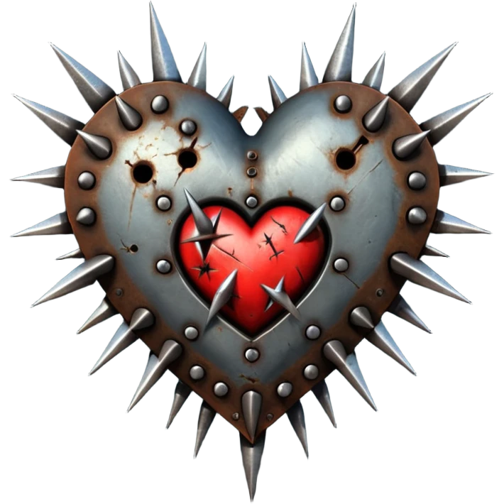 Metal heart pierced with spikes and nails, torture relic, dark gothic icon emoji