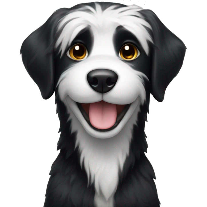 A black dog with white fur smiling emoji