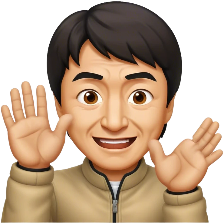 Cinematic Realistic Jackie Chan Pop Culture Emoji, depicted with playful agility and charismatic charm rendered with lifelike textures and vibrant, action‚Äêpacked lighting. emoji