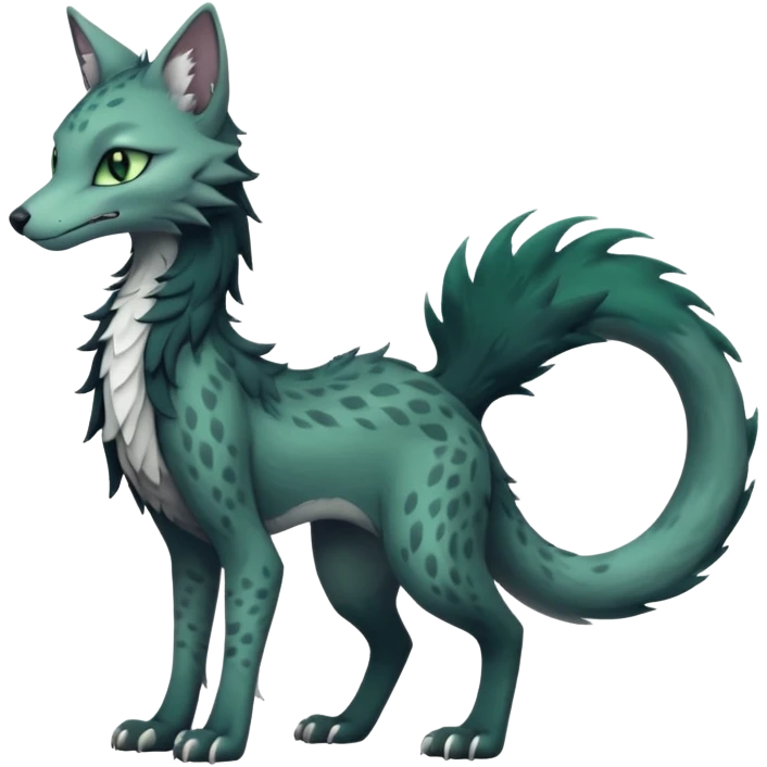 Kawaii divine gloomy ghostly dark greyish dark-deep-greenish foggy eldritch elegant cute beautiful realistic edgy fantasy feline-vernid-sergal-fursona animal creature with a tufted tail full body with intricate markings  emoji