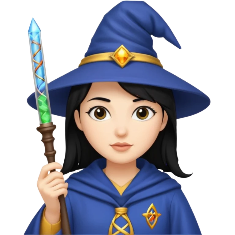 Female wizard with black hair holding a DNA wand emoji