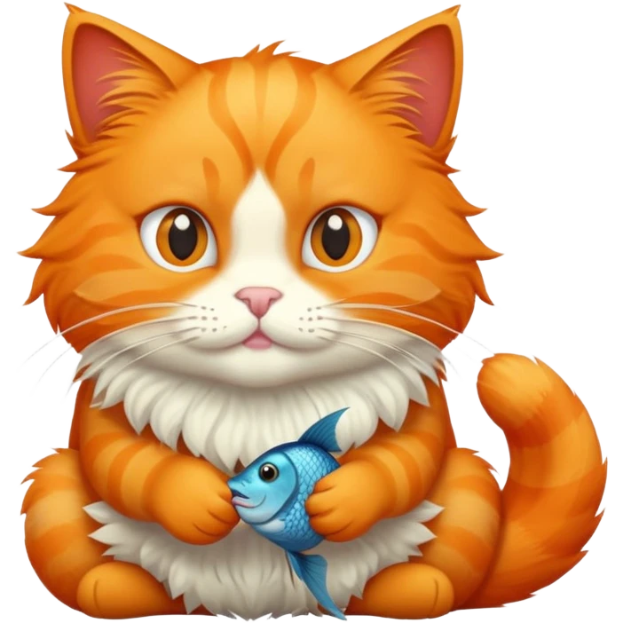 orange cat sitting and eating a fish emoji
