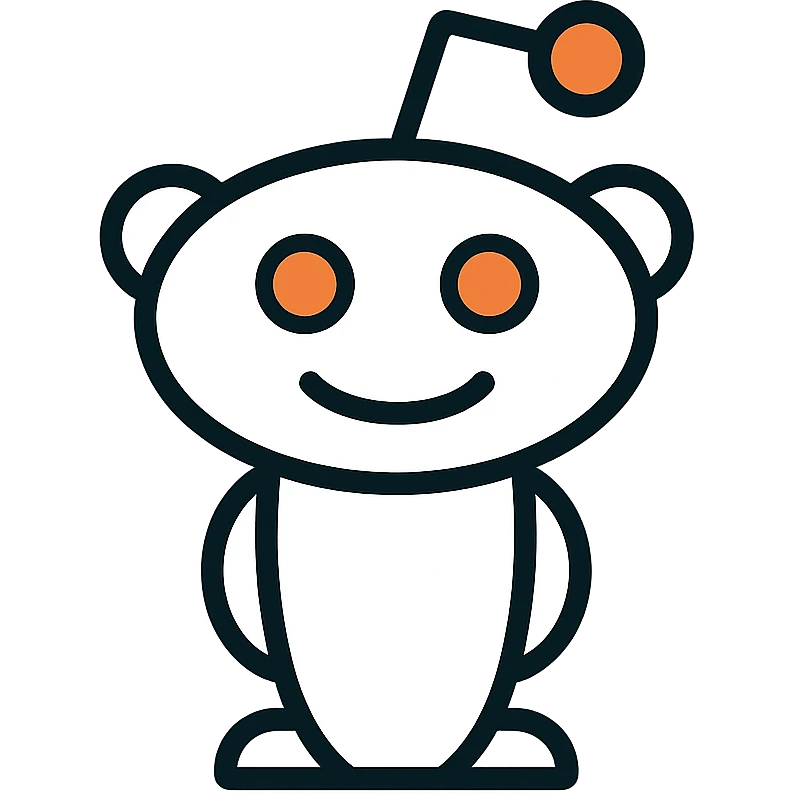 Reddit Snoo mascot, clean vector style, white body, orange eyes, simple and friendly emoji