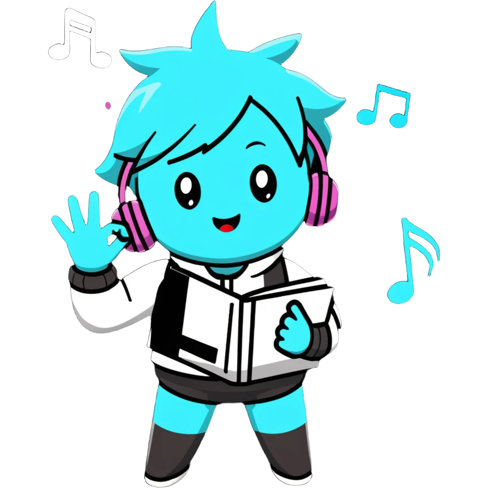 Vocaloid Xydrick, performing on stage with musical notes emoji