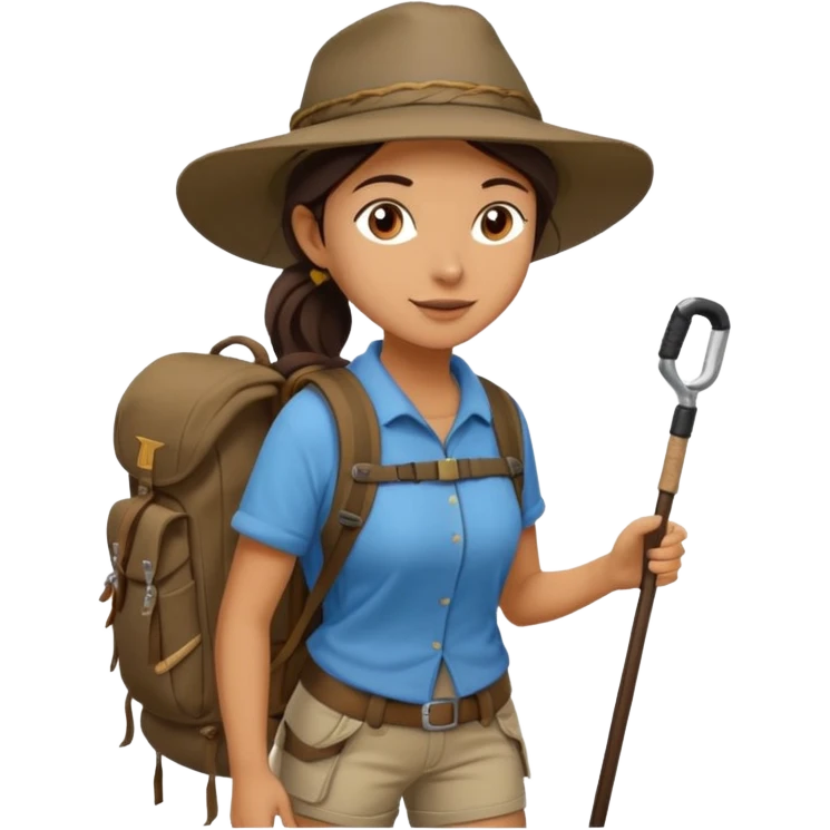 women, long dark brown hair in ponytail with wide brim hiking hat. Walking with backpack and trekking poles.  She is a pilgrim on the Camino Frances on her way to Santiago de Compostela emoji