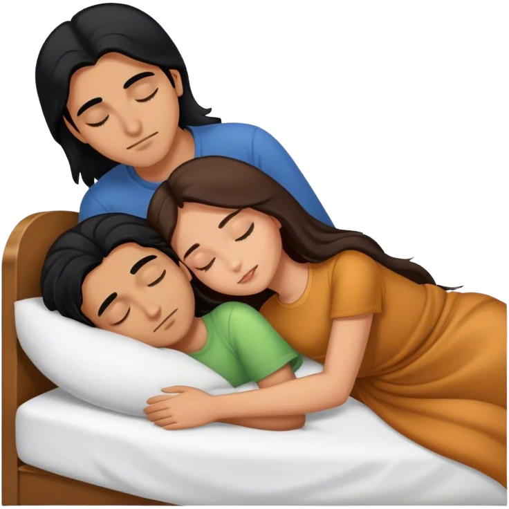 Caramel color latino Guy with long black hair sleeping with brown hair girl emoji