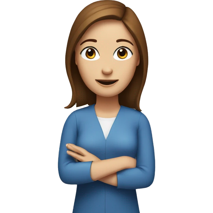 A white woman with brown hair and blue eyes, and making a peace sign with her hands emoji