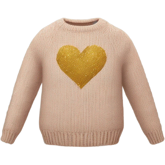 Knit sweater with golden heart glittery design emoji