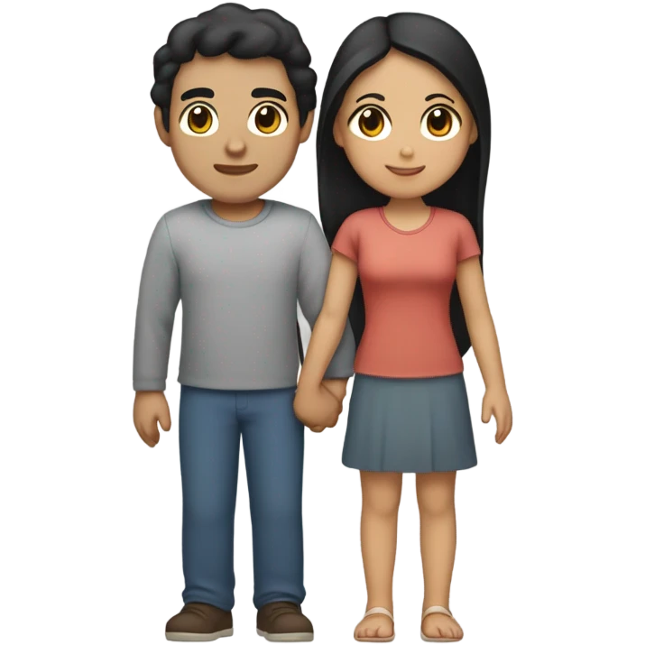 a couple holding hands. the guy has black hair and is Persian and Filipino mix and the girl has brunette hair white and asian. emoji
