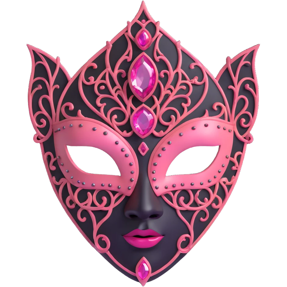 3D gothic mask with pink gemstones, dramatic and ornate emoji