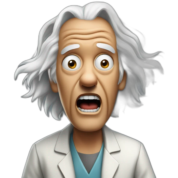 Doc brown from back to the future looking shocked and his mouth wide open. No eye-ware. No tie. emoji