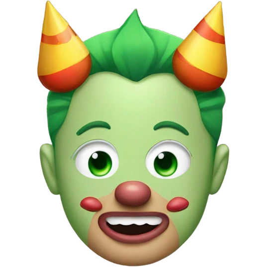 elon musk with a clown face and green nose with a dollar sign on it and puppy dog tongue and ears like an egirl emoji
