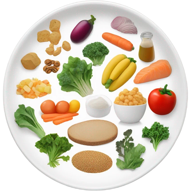 round white plate with healthy food emoji
