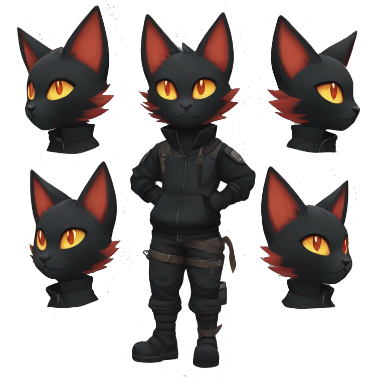 Edgy Shy Anthro Ninja boyish cool pretty dark black Litten-Pokémon-cat-fursona-animal techwear emoji