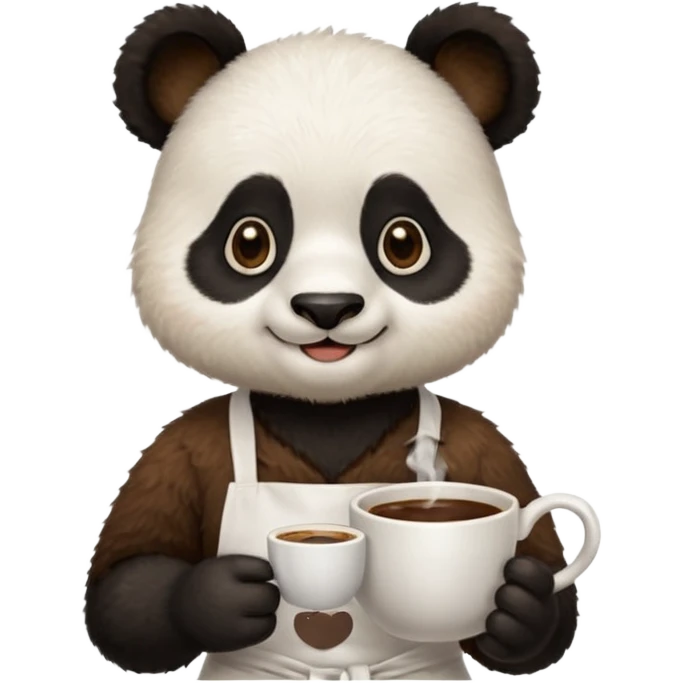barista panda, wearing apron, holding coffee emoji