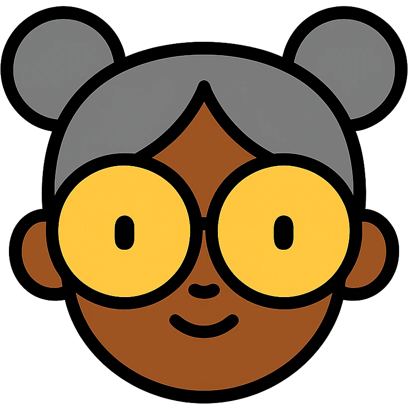 african american girl head with oversize glasses and gray hair in bunches, color outline icon emoji