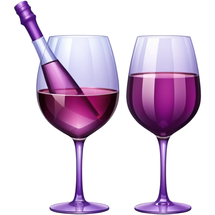Realistic sparkling diamond glam bottle of Purple Wine and matching long stem wine glass. emoji