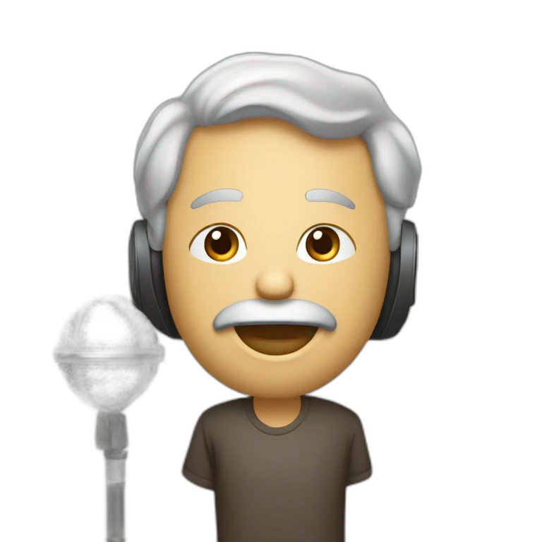 un homme qui dit bonjours et qui tien un microphone emoji