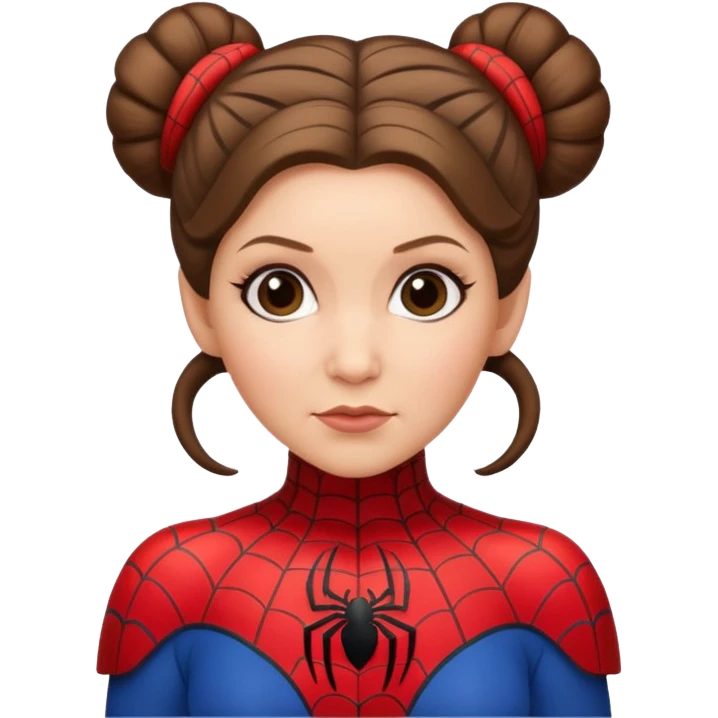 Princess Leia with iconic hair buns wearing a Spiderman suit, emoji style emoji