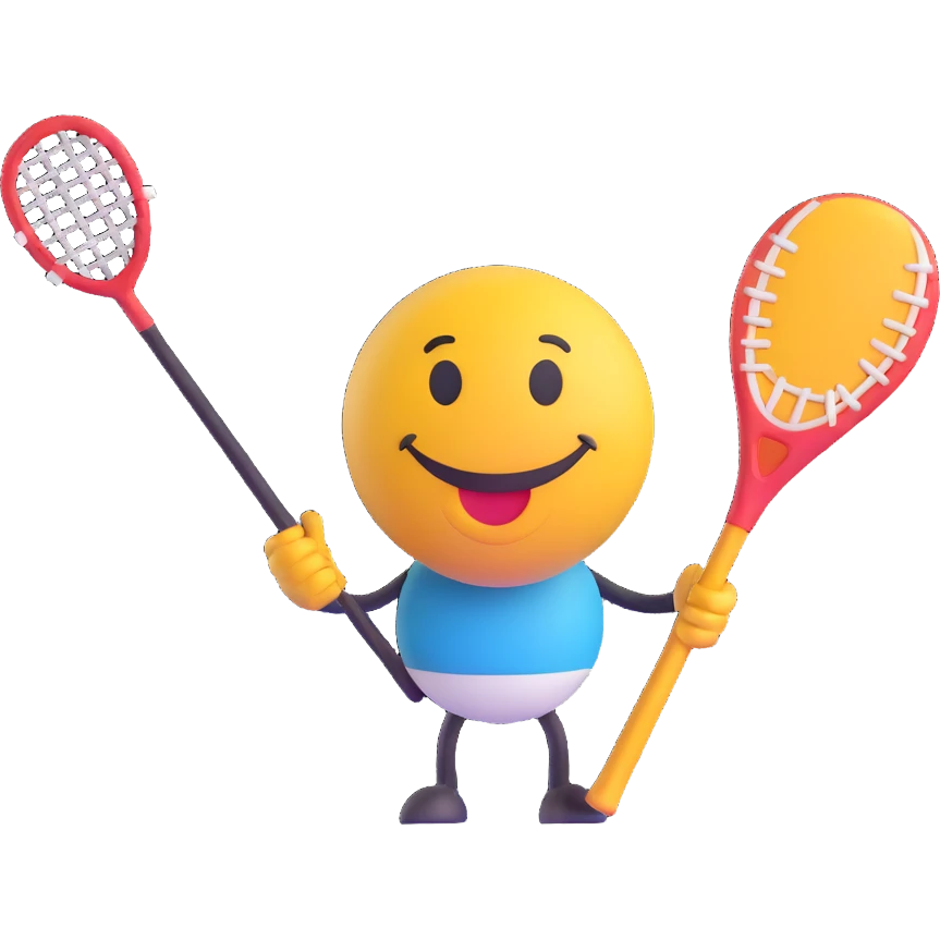 3D smiley emoji, round shape, holding lacrosse stick and ball, sporty face, transparent background (lacrosse) emoji