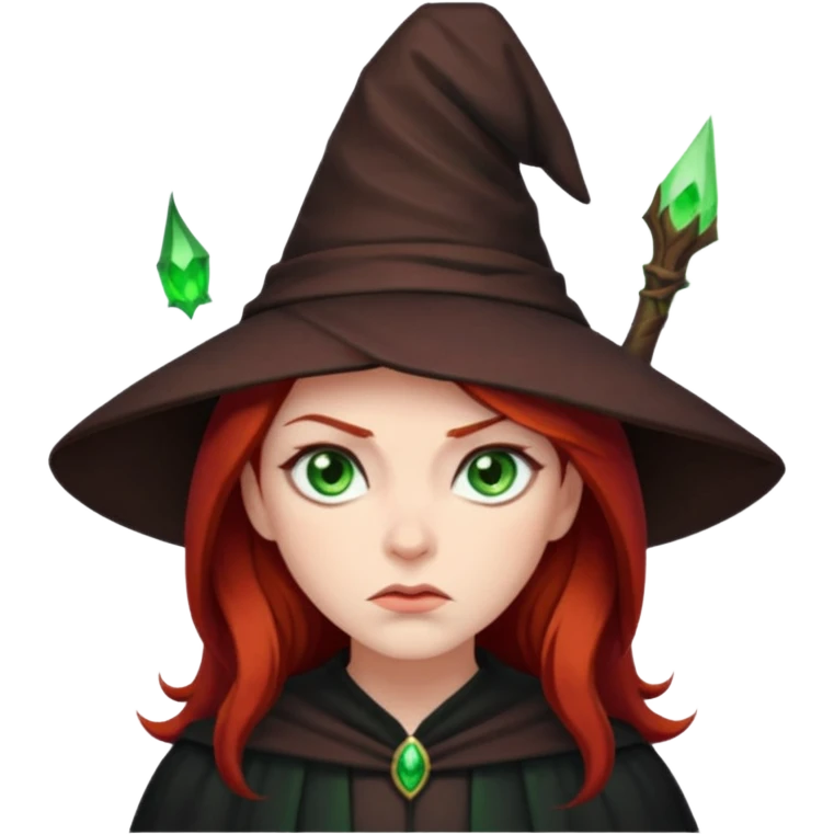 Dark blood Red haired witch. Green eyes annoyed. emoji