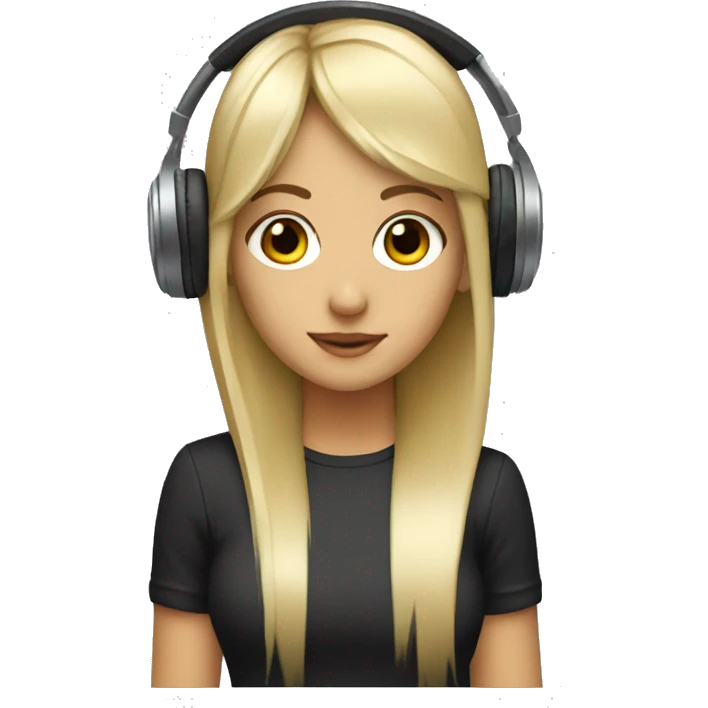 blonde dj girl straight hair with headphones and bangs and brown eyes emoji emoji