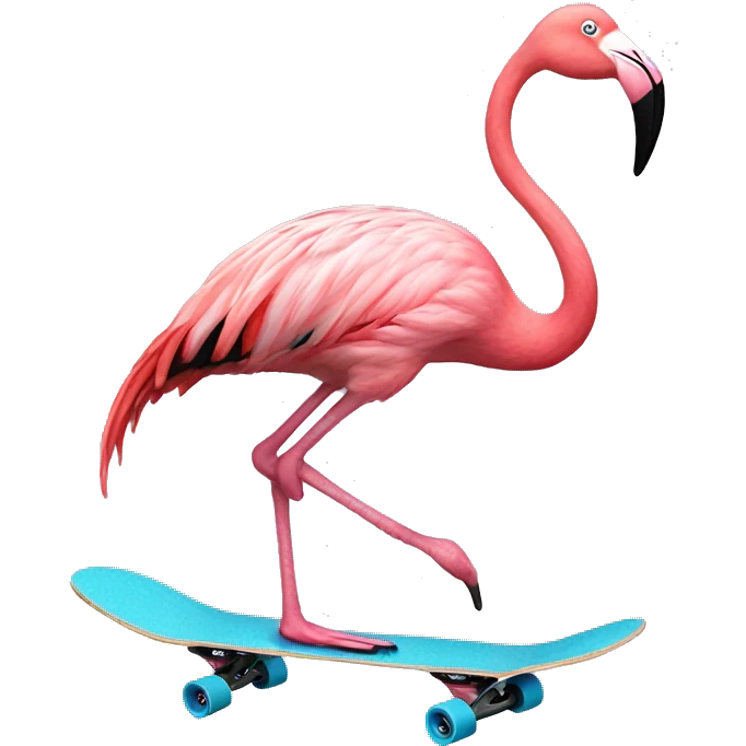 Flamingo hitting a kick flip on a skateboard emoji