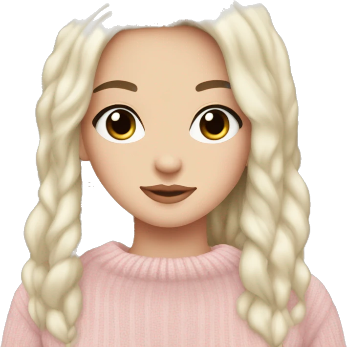 Pretty darkbrown eyed white girl with jetblack hair light pink sweater cozy emoji