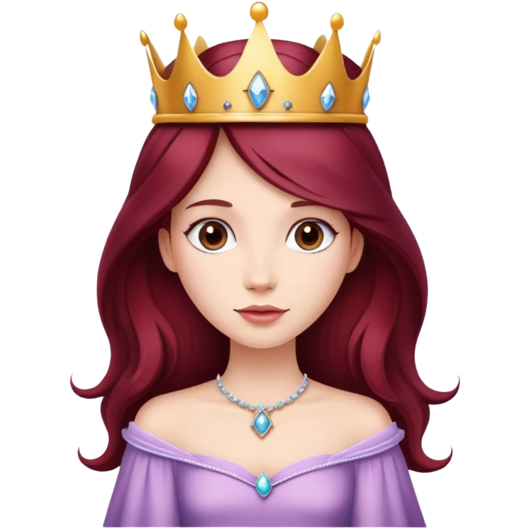 Beautiful long burgundy haired girl wearing a princess crown emoji