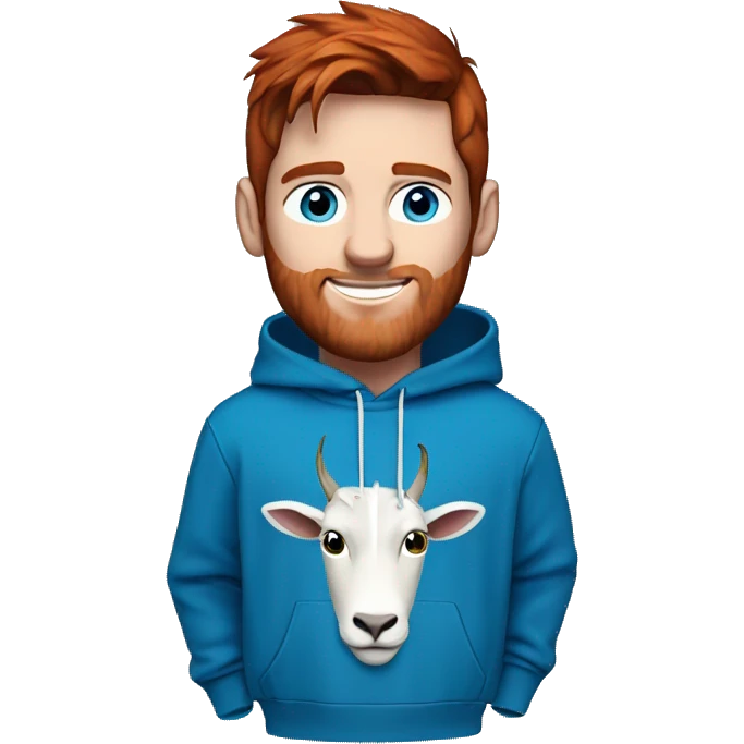 messi with a blue goat, blue eyes, puma hoodie, reddish hair, freckles  emoji