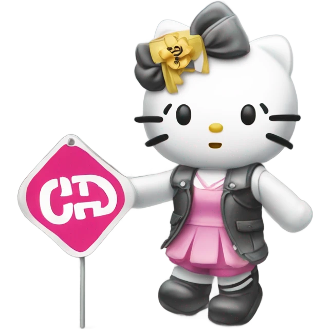 Hello kitty with a sign that says “don’t crash OUT” emoji