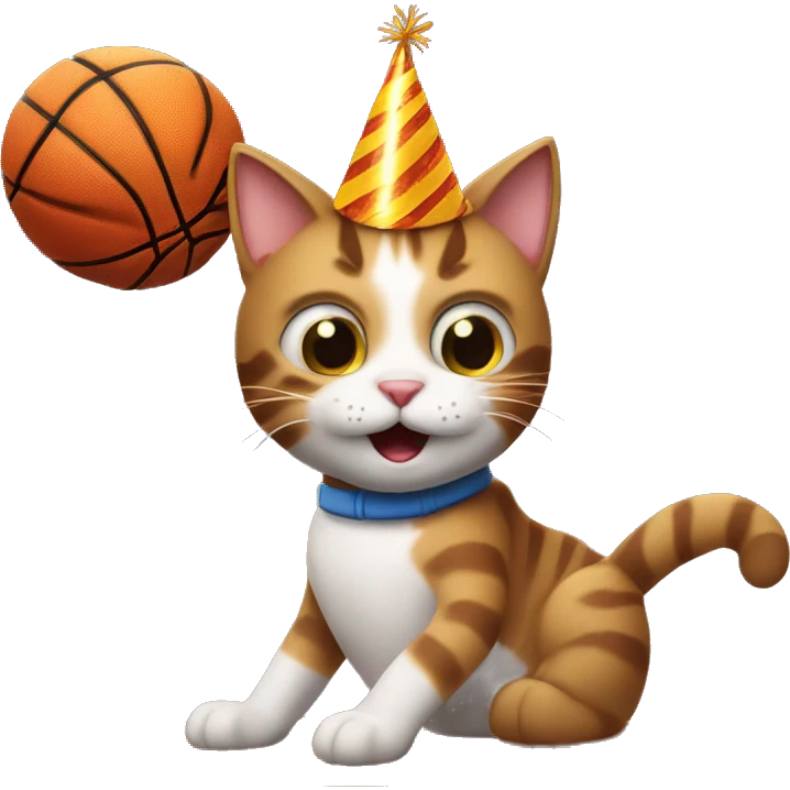 cat wearing a birthday hat dunking a basketball emoji