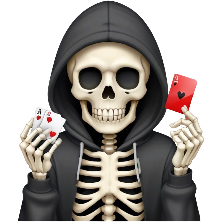 skeleton holding ace card in hoodie ￼ emoji