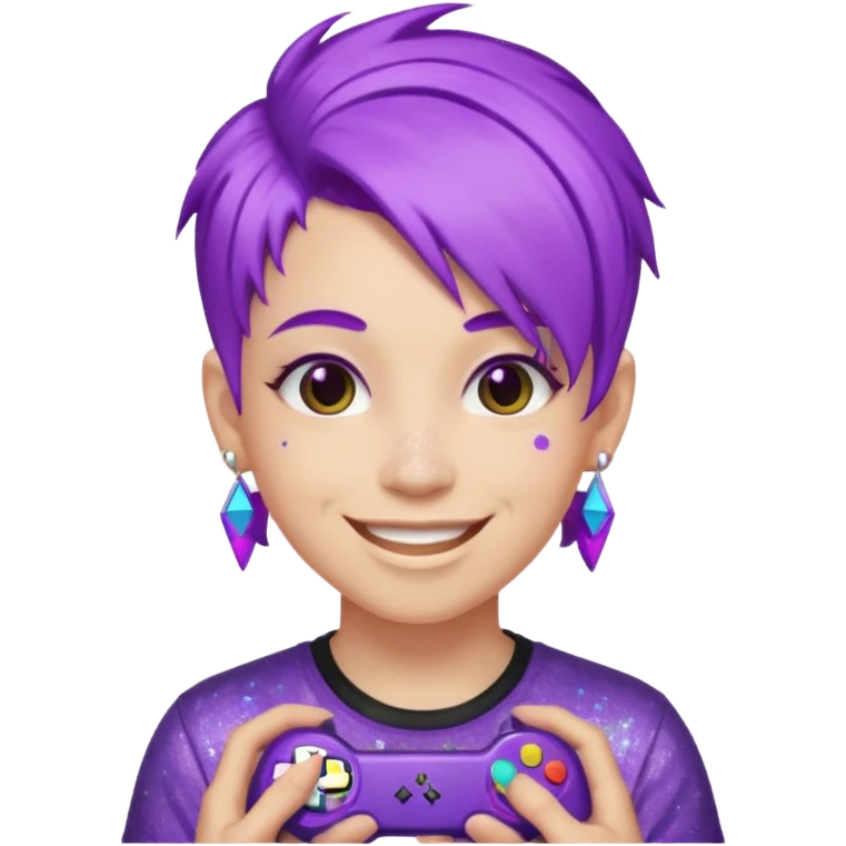 glitter purple gamer non-binary happy purple hair emoji